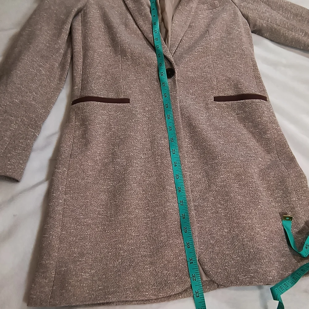 Tommy Hilfiger Women's Tan Marled Knit Blazer Elbow Patches Jacket Size 2 Preppy - Picture 8 of 16